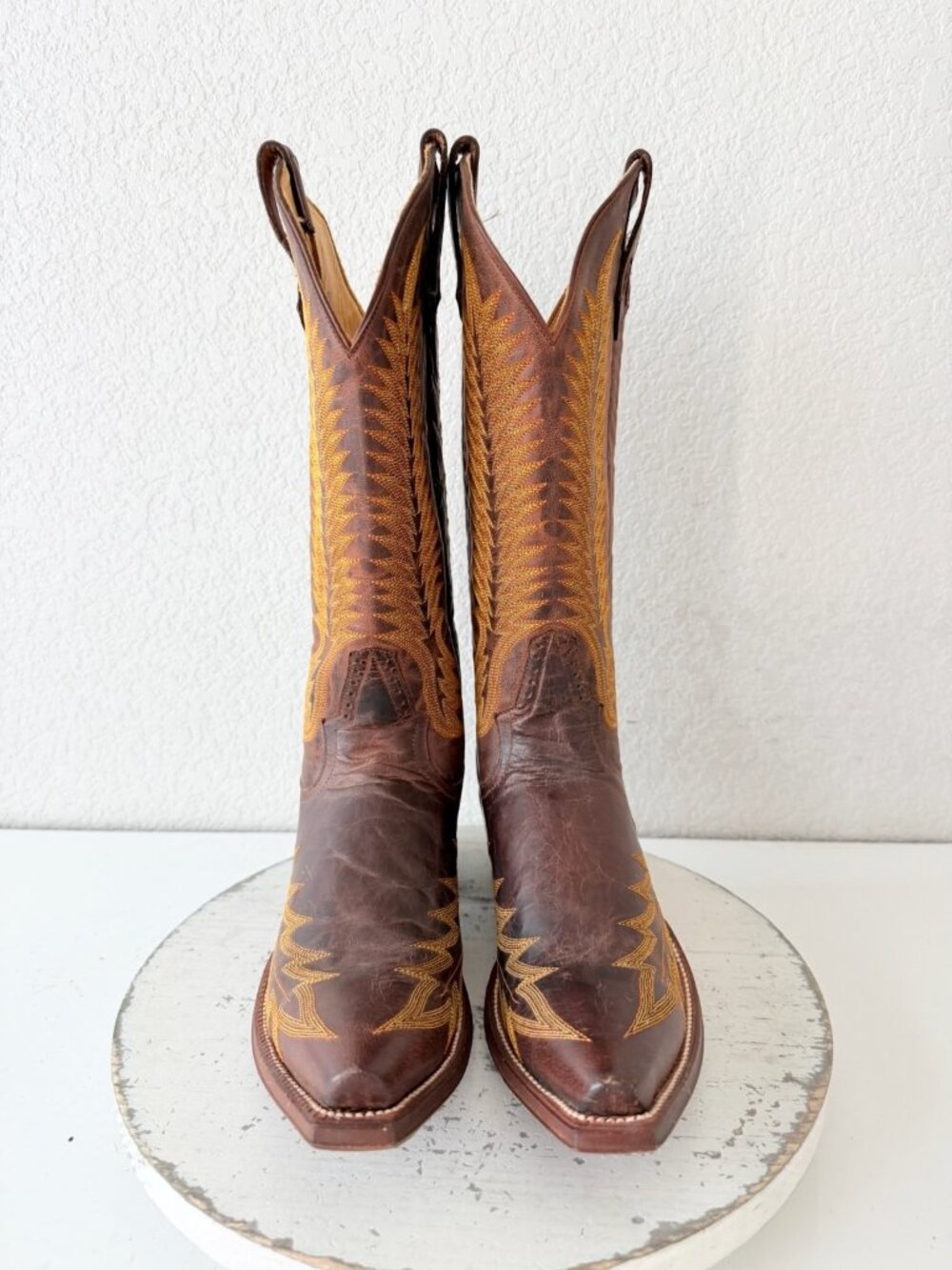 Rod Patrick Womens Brown Tall Cowboy Boots Gold Embroidery Snip Toe Leather 9AA - Picture 5 of 11